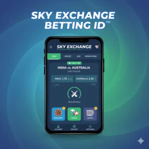 Sky Exchange Betting ID mobile dashboard with cricket odds, casino games, and secure betting options for Indian players